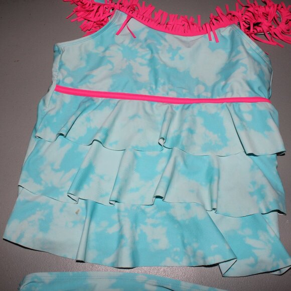 Blue & White 2 Pcs Justice Tankini Swimsuit Size 14 - Picture 3 of 11